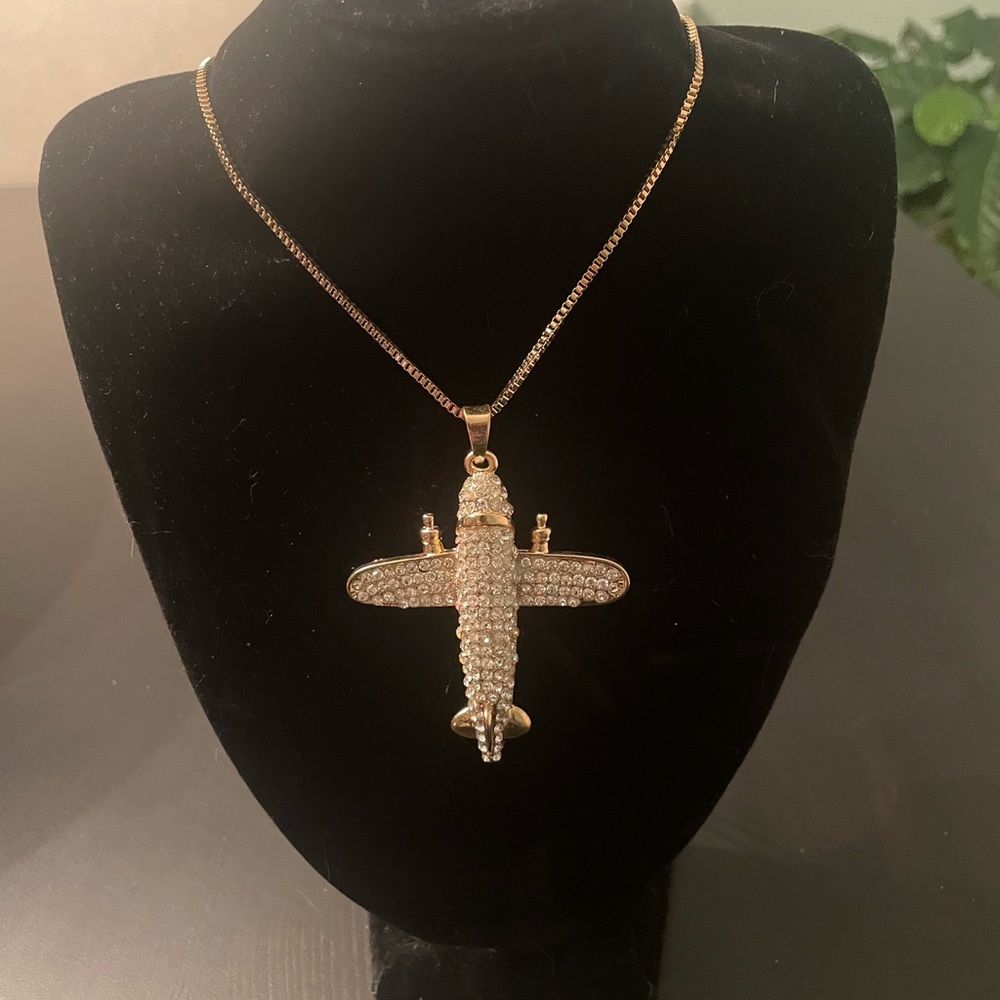Betsey Johnson Gold and Silver Airplane Necklace